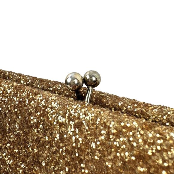 Gold Glitter Clutch Handbag Kiss Lock Evening Wedding Prom Glam Old Hollywood - Picture 8 of 13